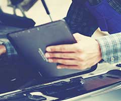 Auto Repair Employee performing a digital inspection | Mark's Independent Service